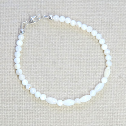 Mother of Pearl Beaded Bracelet - Sterling Silver 1
