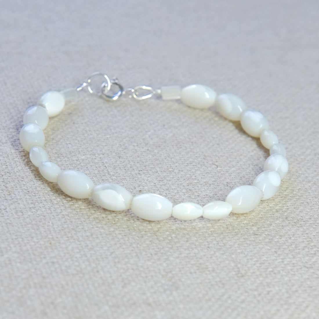 Mother of Pearl Beaded Bracelet - Sterling Silver 2