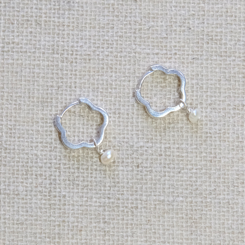 Flower Shaped Hoops Earrings - Sterling Silver