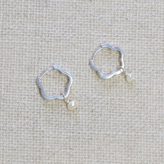 Flower Shaped Hoops Earrings - Sterling Silver