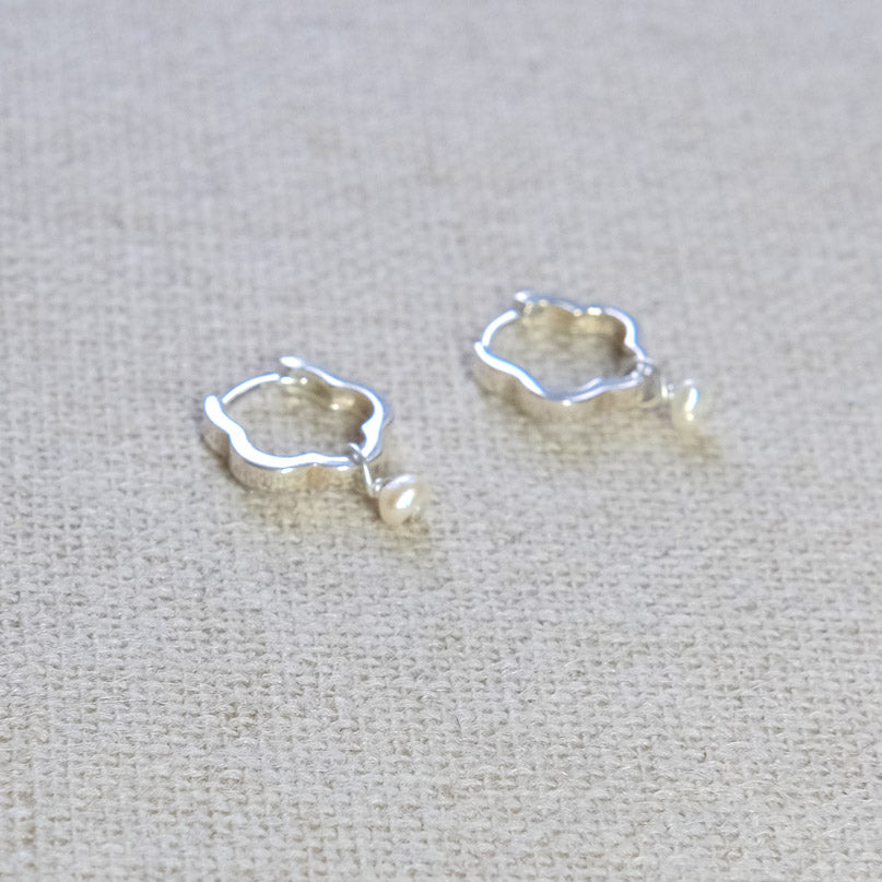 Flower Shaped Hoops Earrings - Sterling Silver