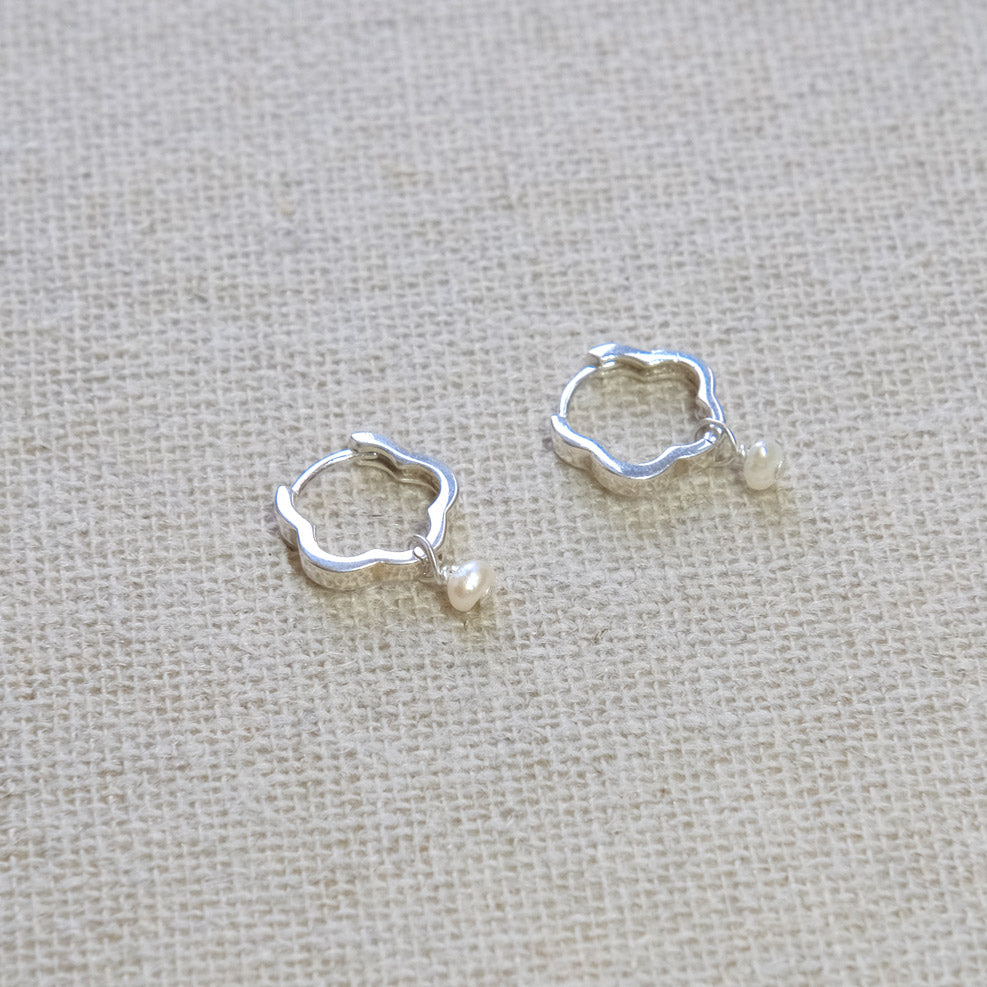 Flower Shaped Hoops Earrings - Sterling Silver