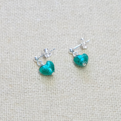 Teal Heart Stud Earrings - Sterling Silver