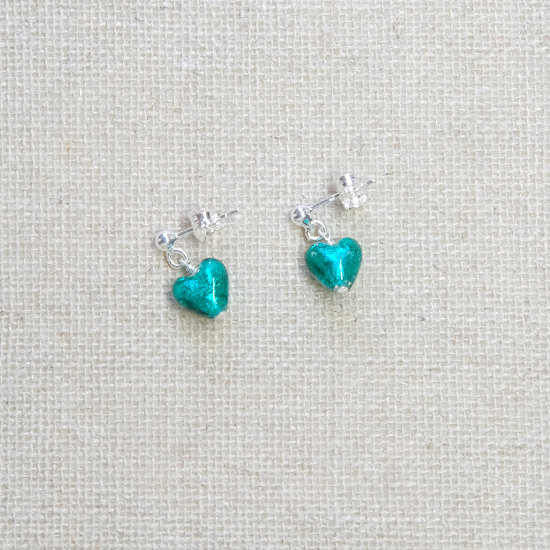 Teal Heart Stud Earrings - Sterling Silver