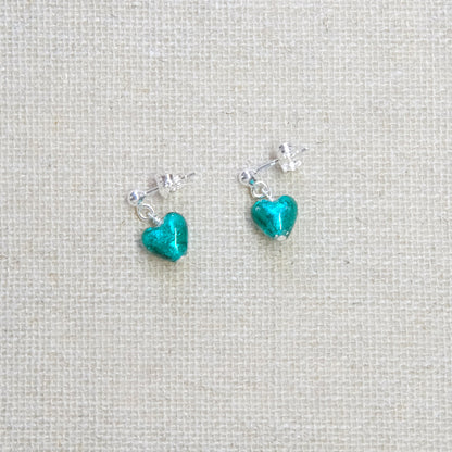 Teal Heart Stud Earrings - Sterling Silver