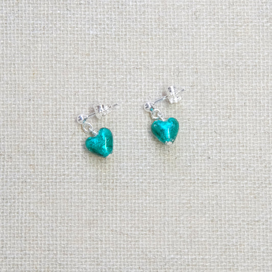 Teal Heart Stud Earrings - Sterling Silver