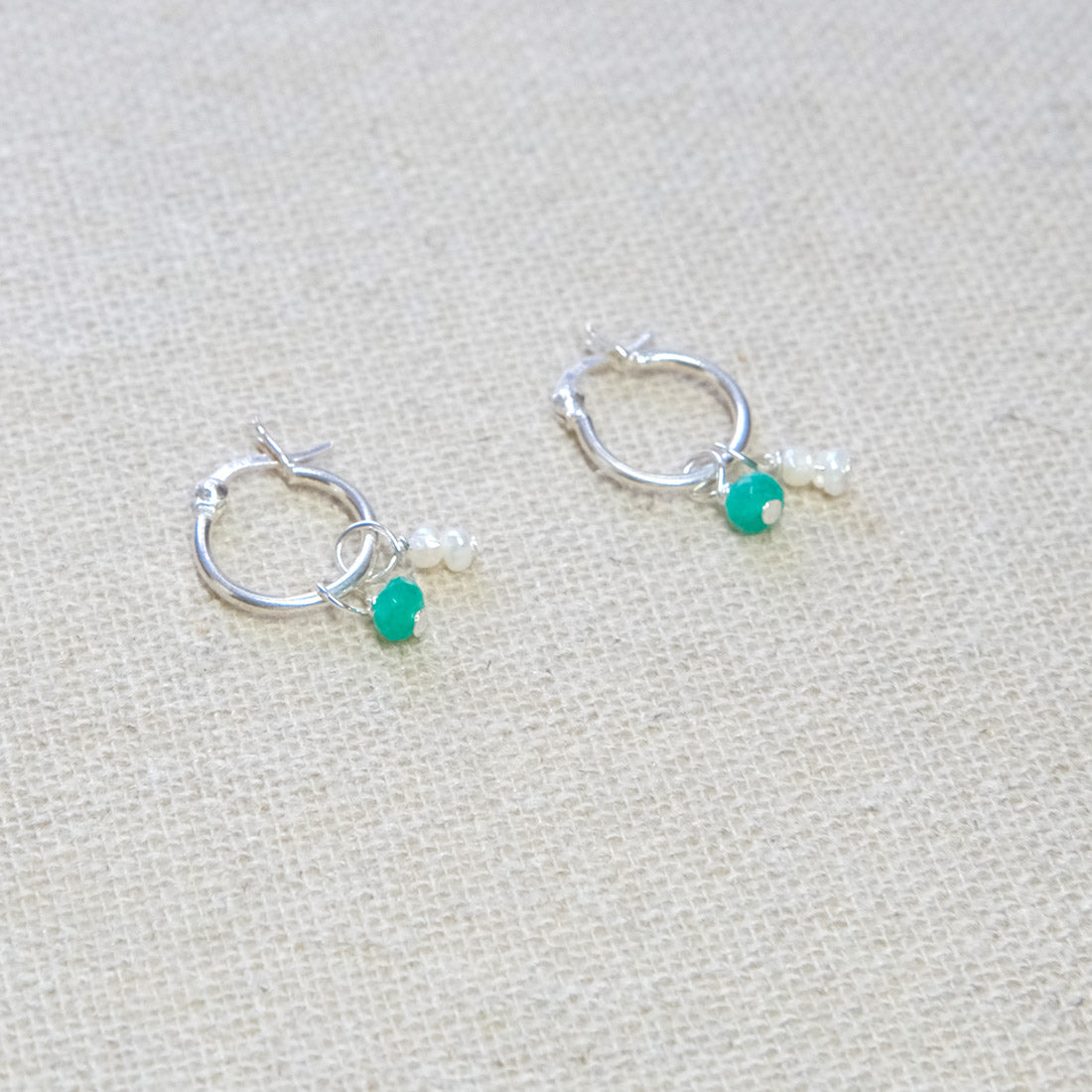Gemstone and Pearl Hoops Earrings - Sterling Silver