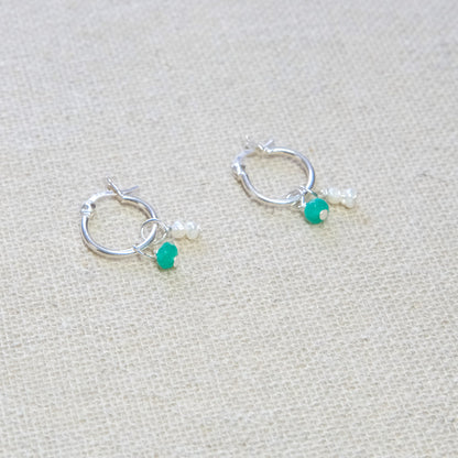 Gemstone and Pearl Hoops Earrings - Sterling Silver