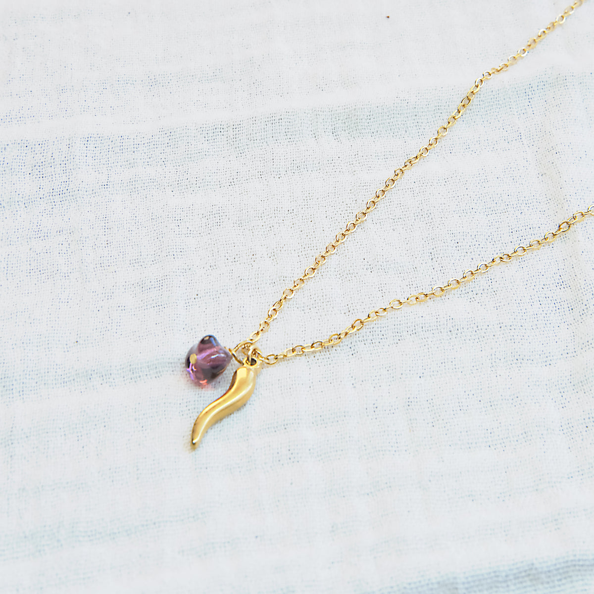 Italian Horn Good Luck Necklace - Gold