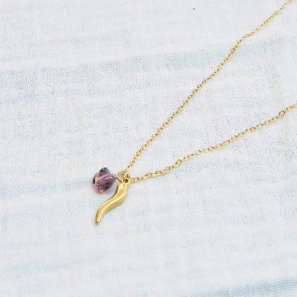 Italian Horn Good Luck Necklace - Gold