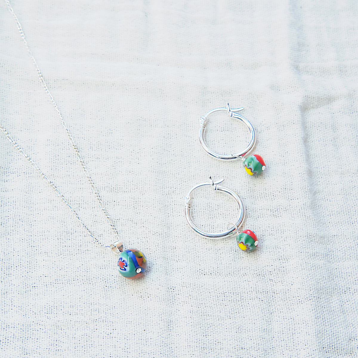 Murano Glass Earring and Necklace SET - Sterling Silver