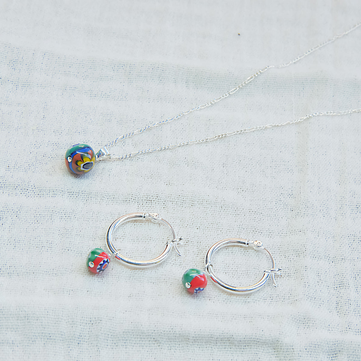 Murano Glass Earring and Necklace SET - Sterling Silver