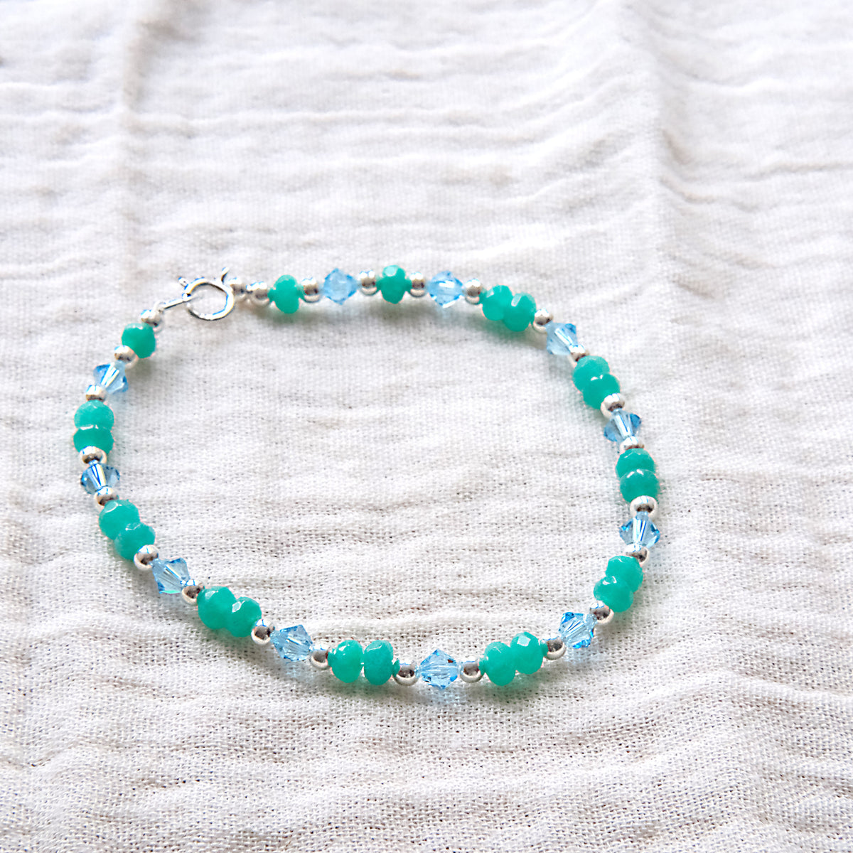 Green Gemstone Bracelet - Pale Blue/Green/Sterling Silver