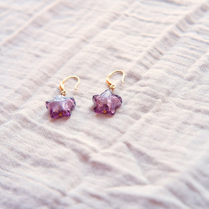 Star Murano Glass Hook Earrings - Aubergine/Gold SSF