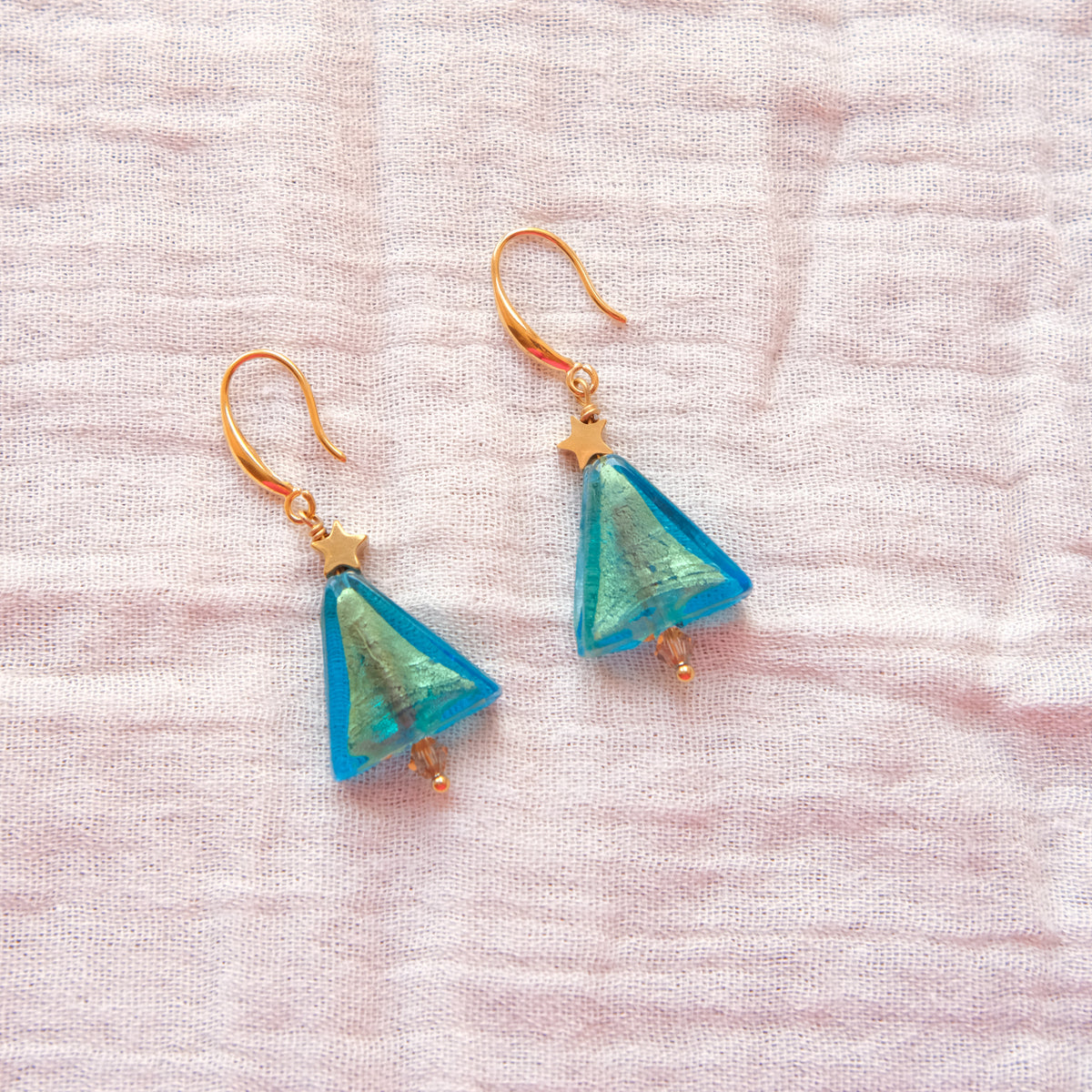 Christmas Tree Hook Earrings - Gold SSF
