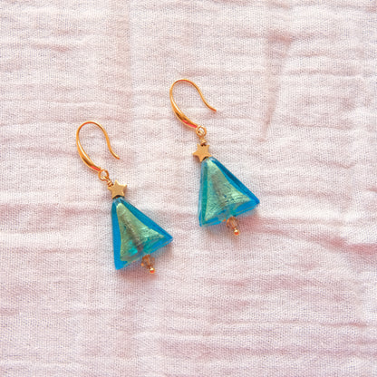 Christmas Tree Hook Earrings - Gold SSF