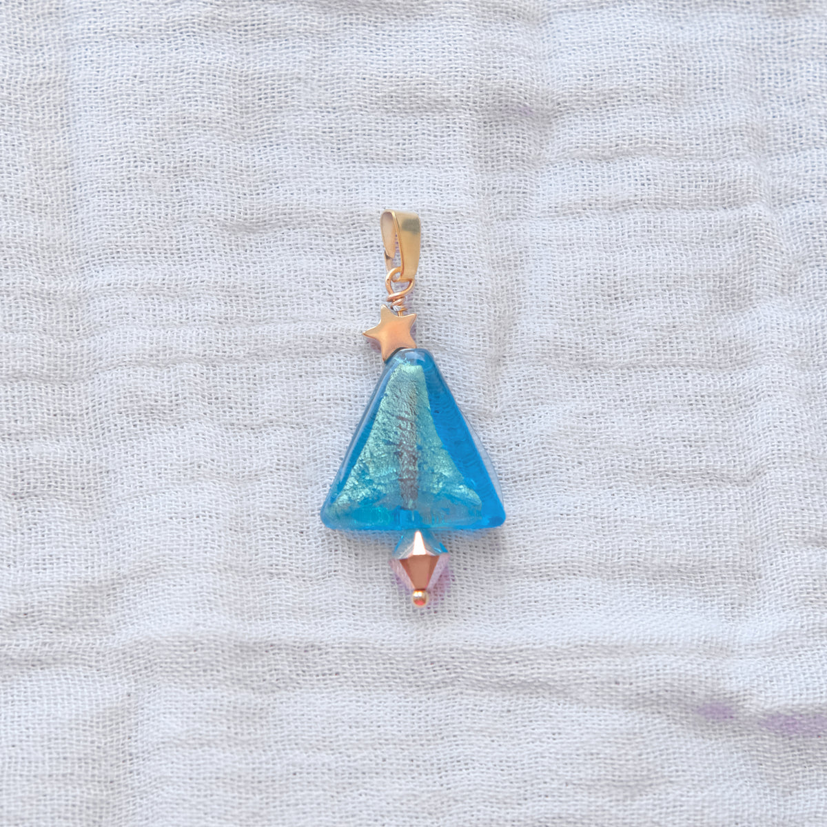 Murano Glass Christmas Tree Pendant - Teal/Gold