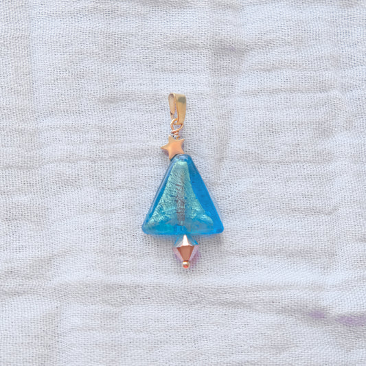 Murano Glass Christmas Tree Pendant - Teal/Gold