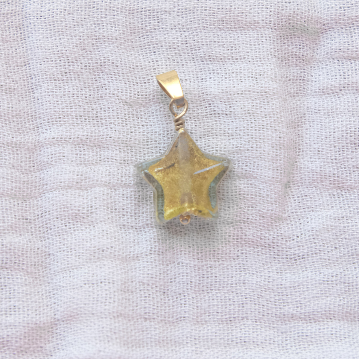 Murano Glass Star Pendant - Olive/Gold