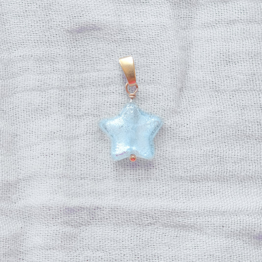 Murano Glass Star Pendant - Light Blue/Gold