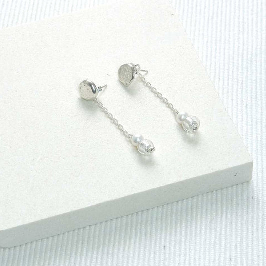 Molten Dangle Freshwater Pearl Earrings- Sterling Silver SSF