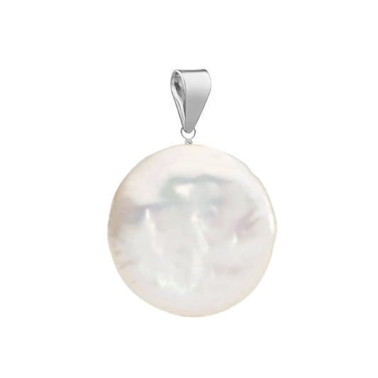 Freshwater Pearl Pendant 14mm Coin - Sterling Silver