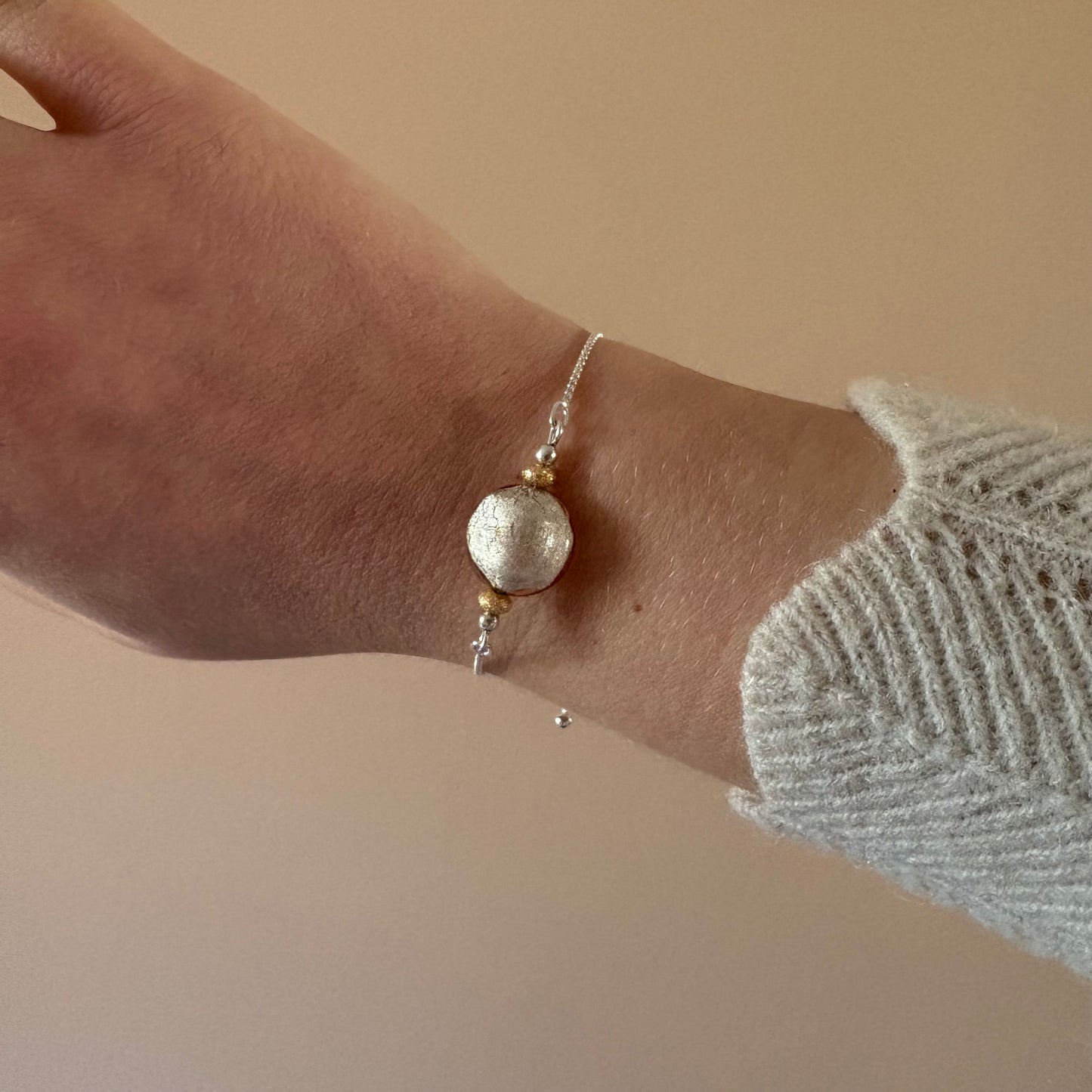 Pink Bead Slider Bracelet - Sterling Silver