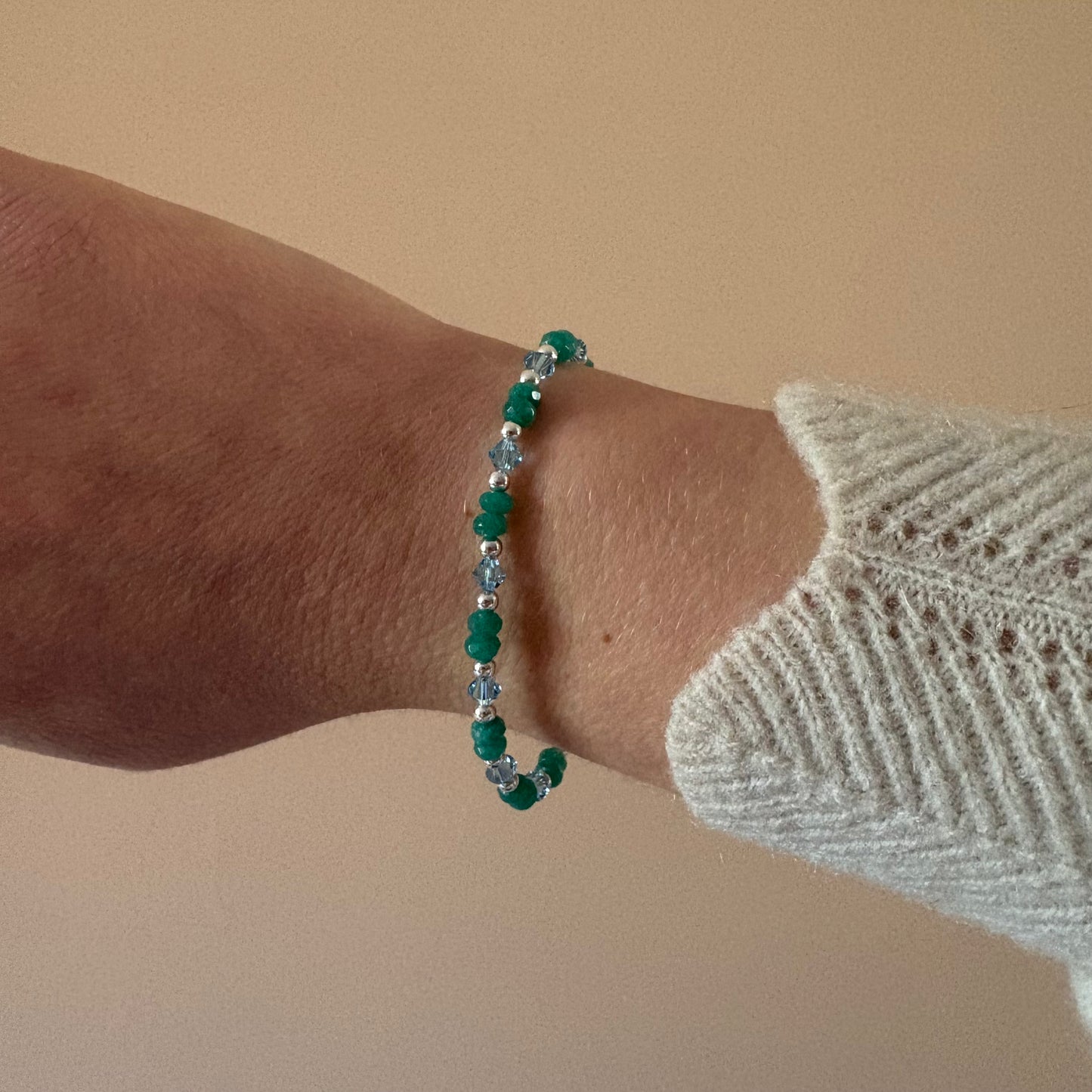 Green Gemstone Bracelet - White/Green/Sterling Silver