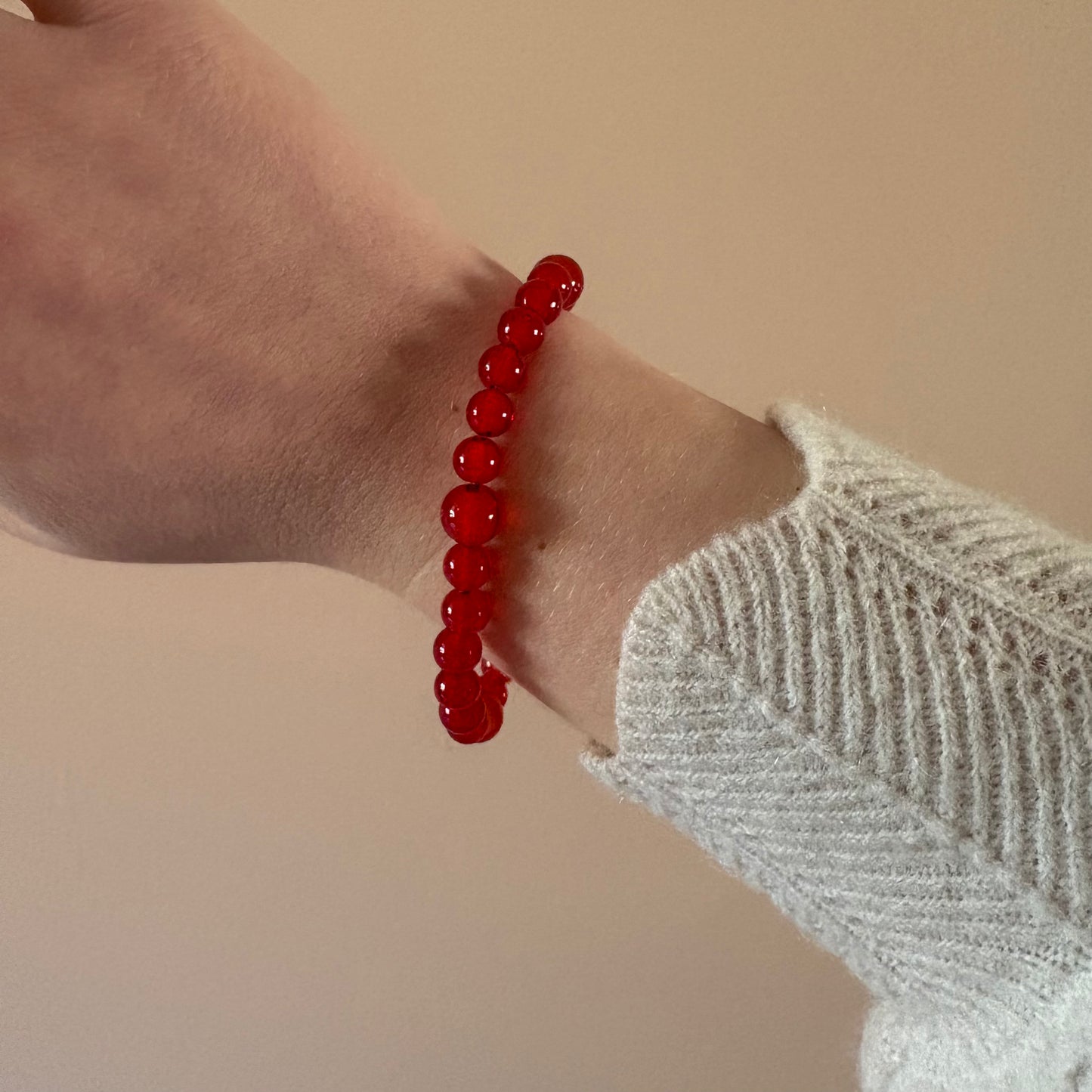 Red Beaded Bracelet - Sterling Silver