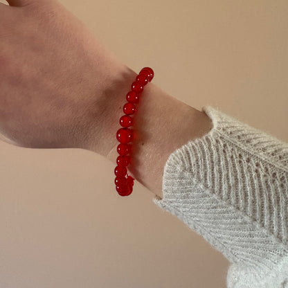 Red Beaded Bracelet - Sterling Silver