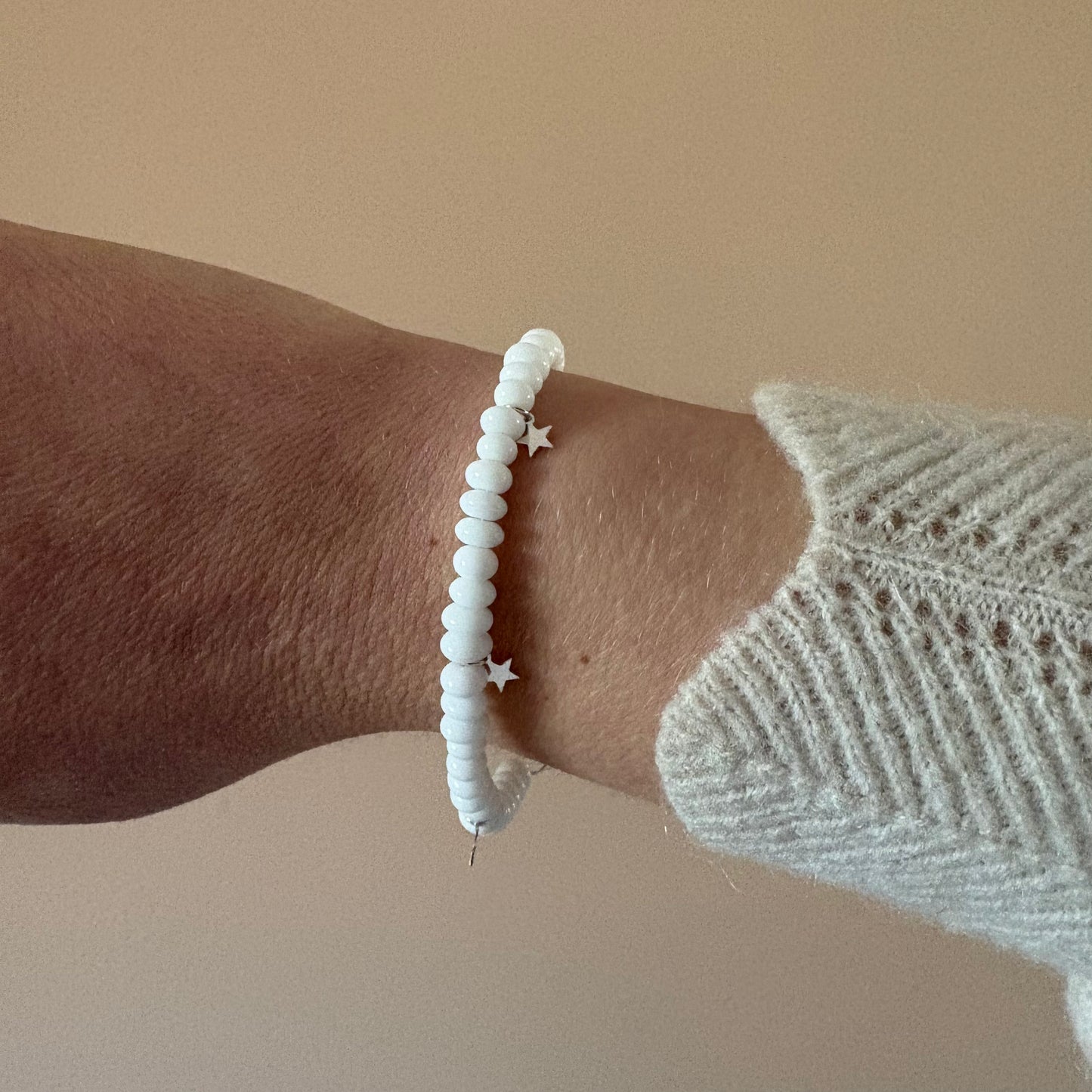 Celestial Stars Beaded Bracelet - White/Sterling Silver