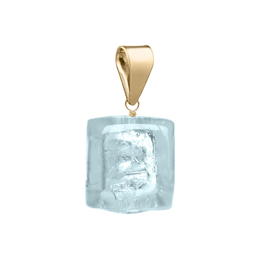 Murano Glass Pendant 10mm Cube - Aquamarine Blue/Gold vermeil