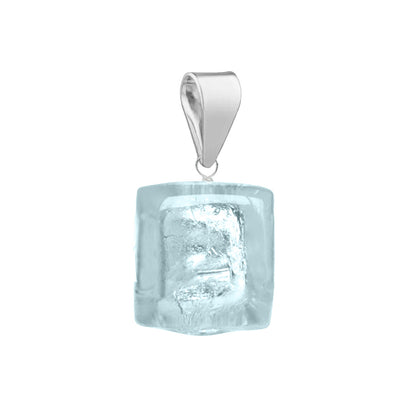 Murano Glass Pendant 10mm Cube - Aquamarine Blue/Sterling Silver