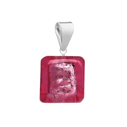 Murano Glass Pendant 10mm Cube - Pink/Sterling Silver