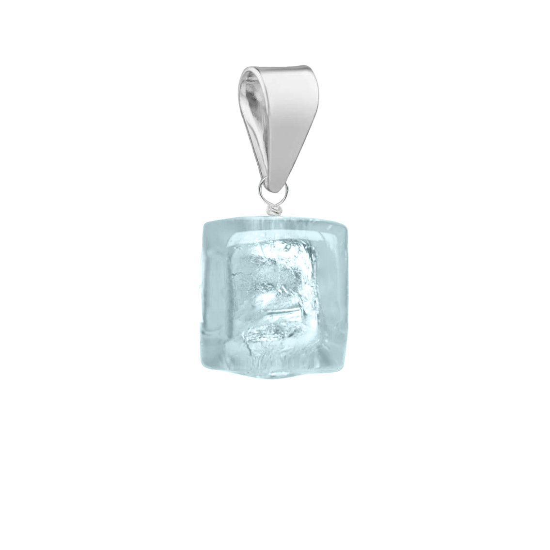 Murano Glass Pendant 6mm Cube - Aquamarine Blue/Sterling Silver