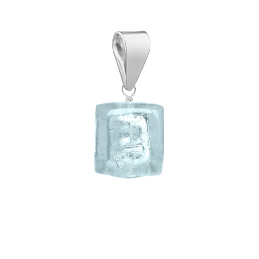 Murano Glass Pendant 6mm Cube - Aquamarine Blue/Sterling Silver
