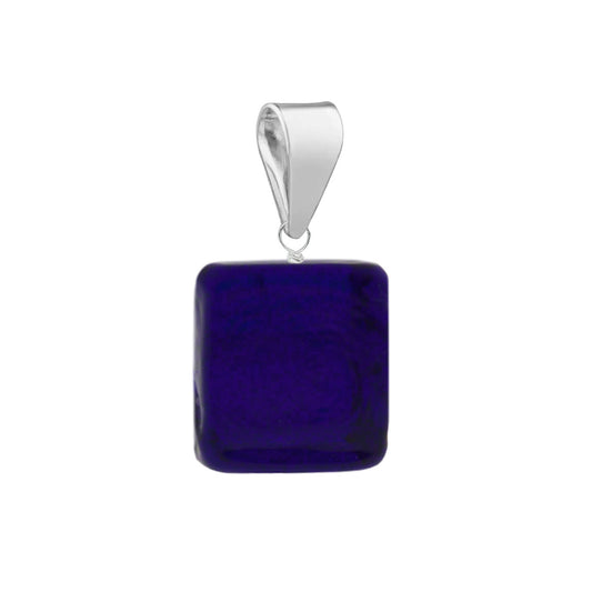 Murano Glass Pendant 8mm Cube - Cobalt Blue/Sterling Silver