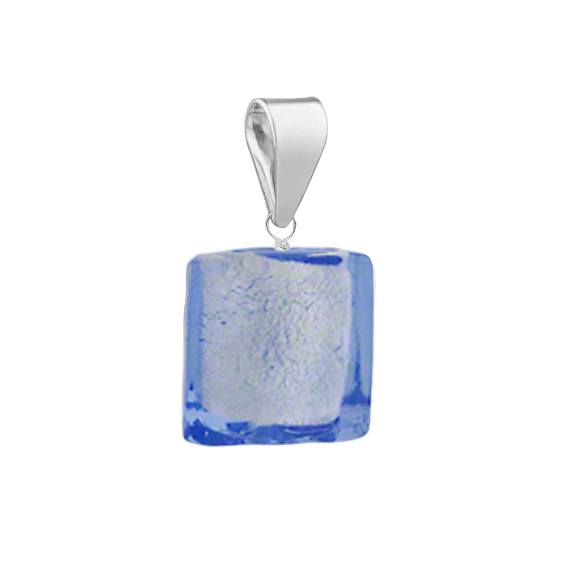 Murano Glass Pendant 8mm Cube - Cornflower Blue/Sterling Silver