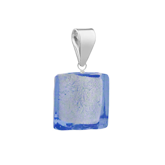 Murano Glass Pendant 8mm Cube - Cornflower Blue/Sterling Silver
