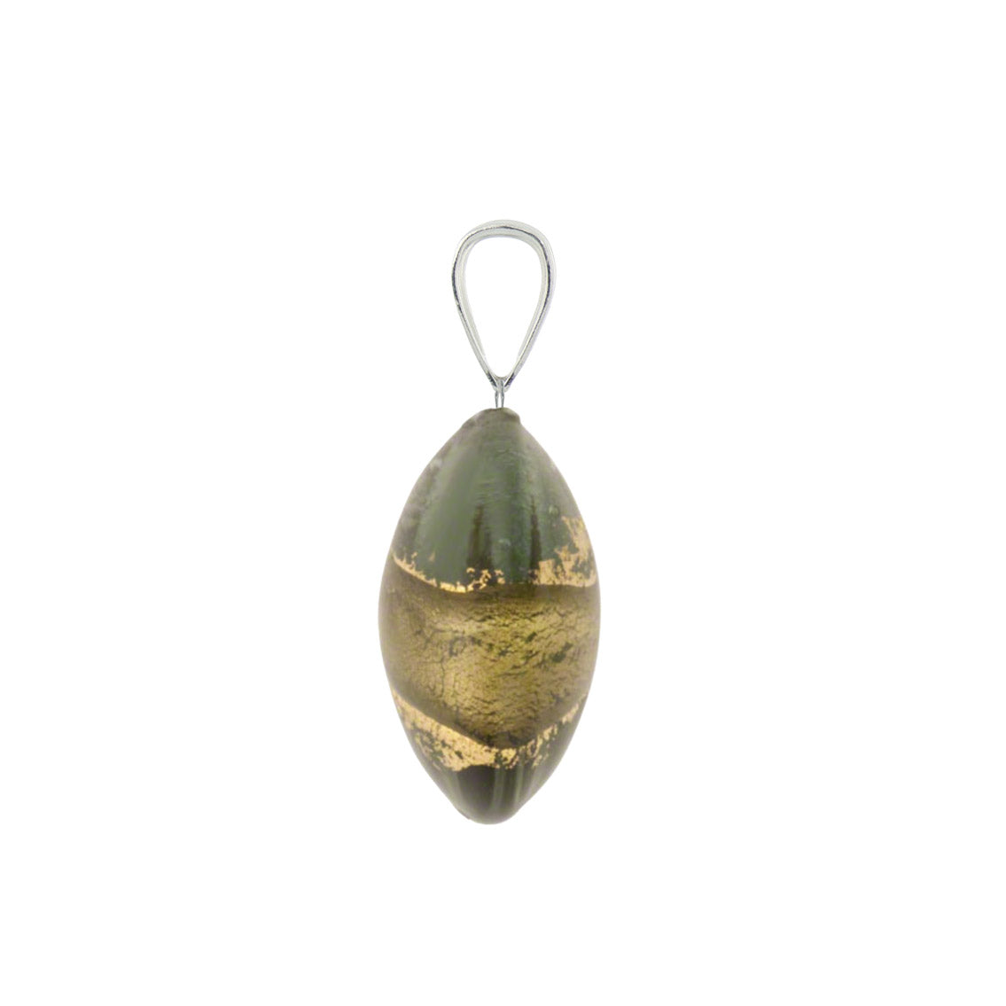 Murano Glass Pendant 14mm Lentil - Olive Stripe/Sterling Silver