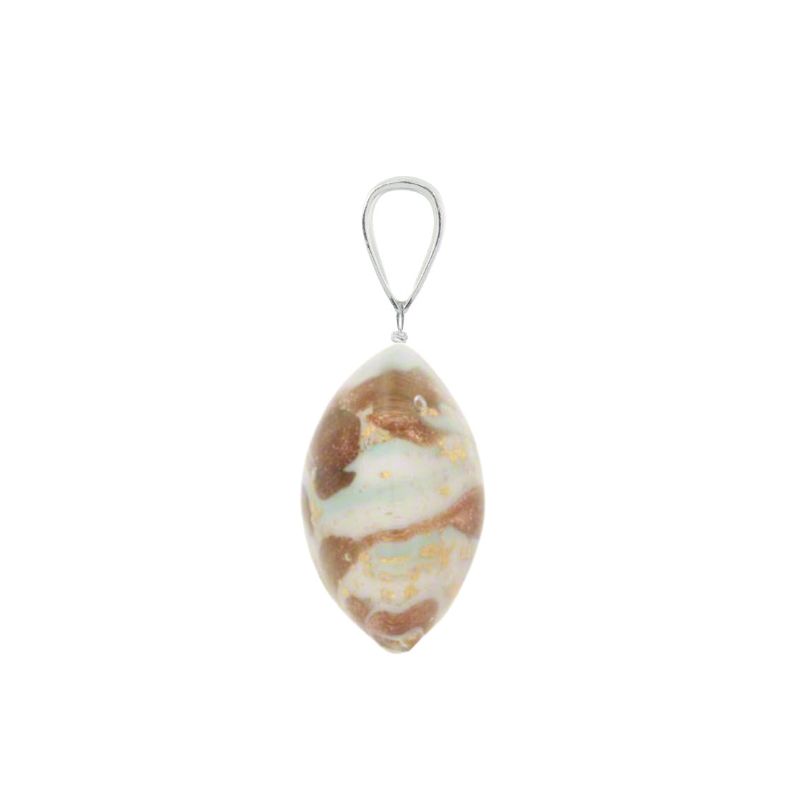 Murano Glass Pendant 14mm Lentil - Aqua Marbled/Sterling Silver