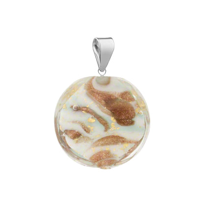 Murano Glass Pendant 14mm Lentil - Aqua Marbled/Sterling Silver