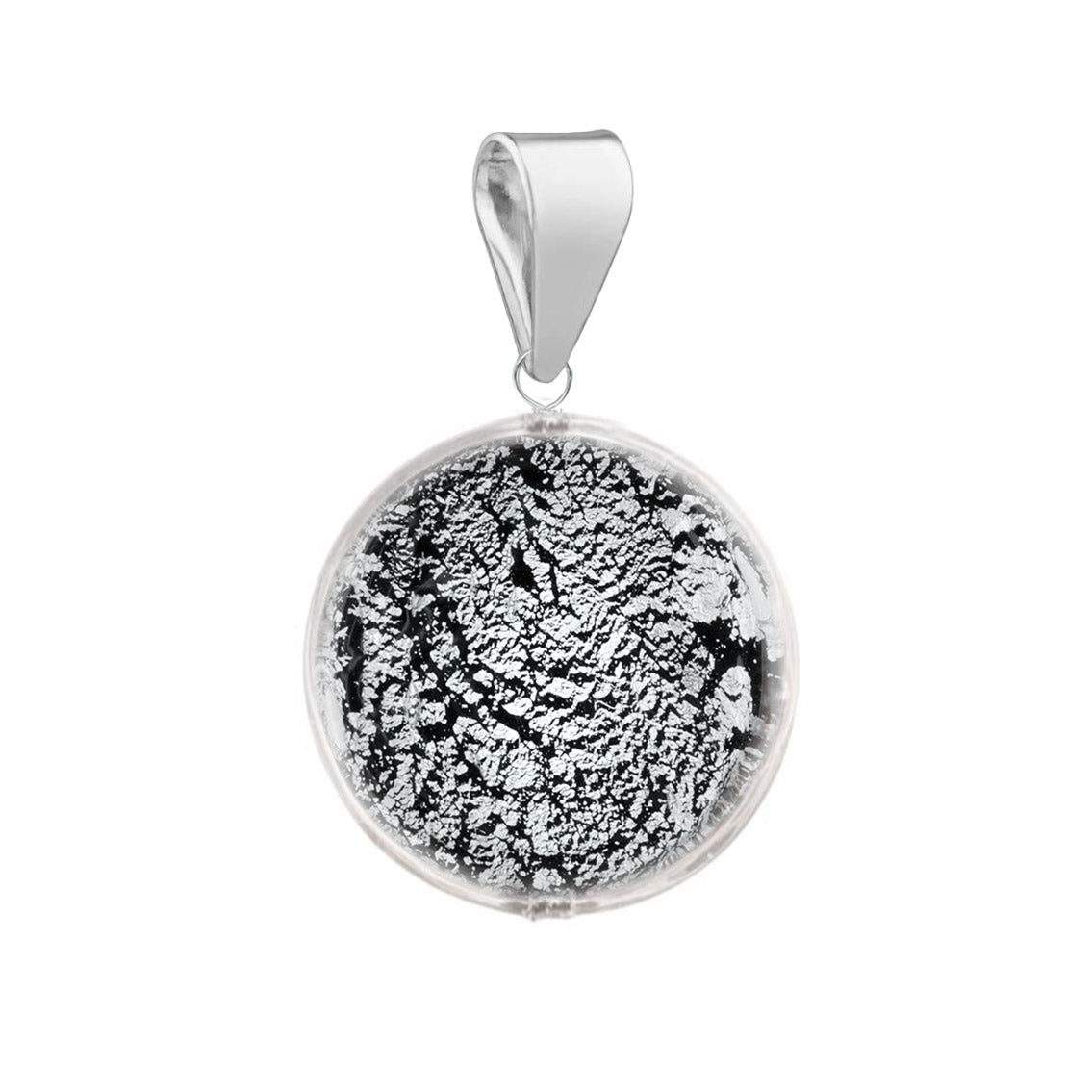 Murano Glass Pendant 14mm Lentil - Black Speckle/Sterling Silver