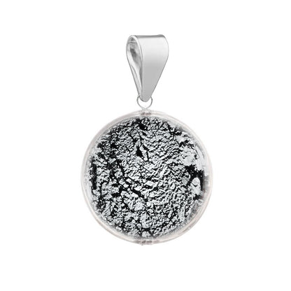 Murano Glass Pendant 14mm Lentil - Black Speckle/Sterling Silver