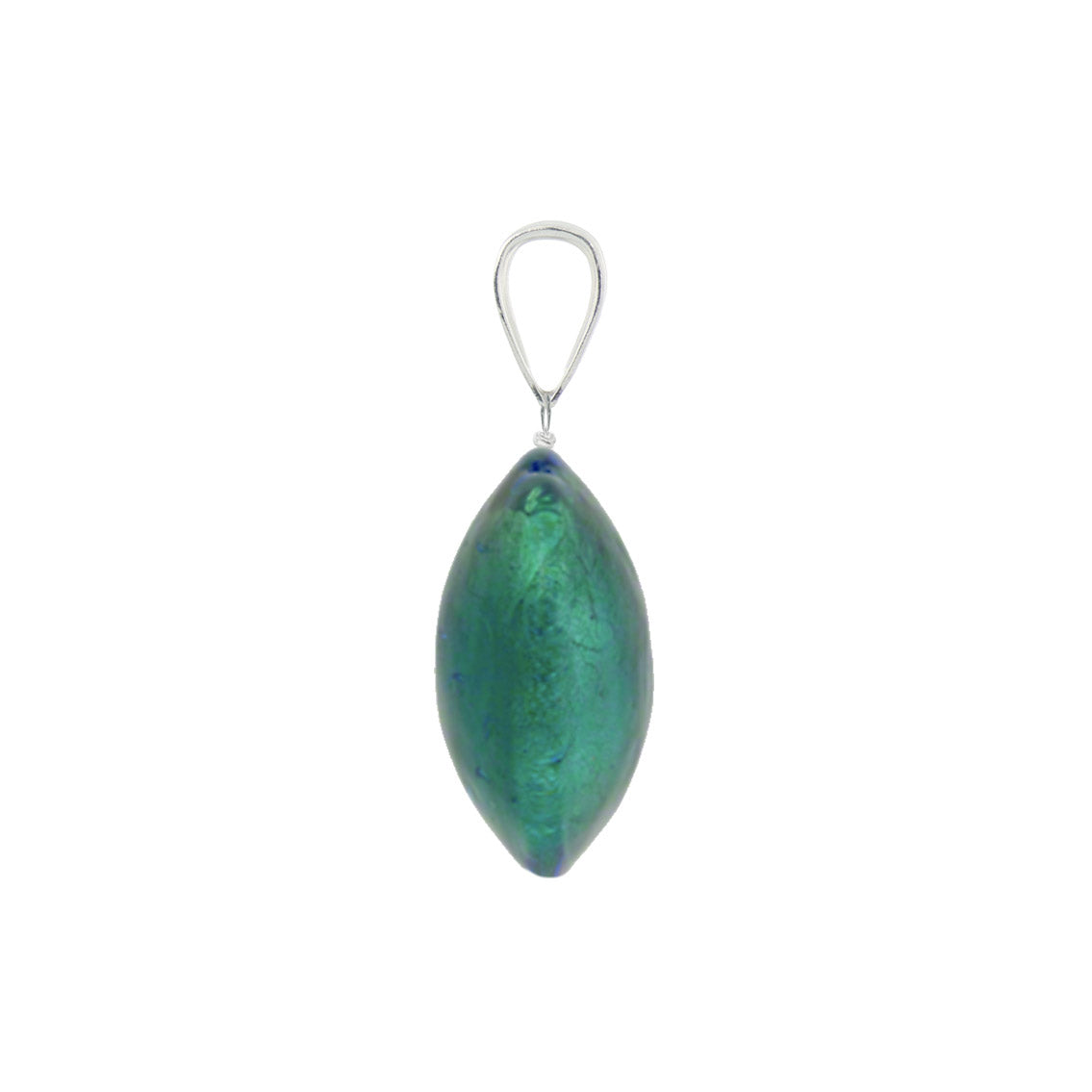 Murano Glass Pendant 14mm Lentil - Teal/Sterling Silver