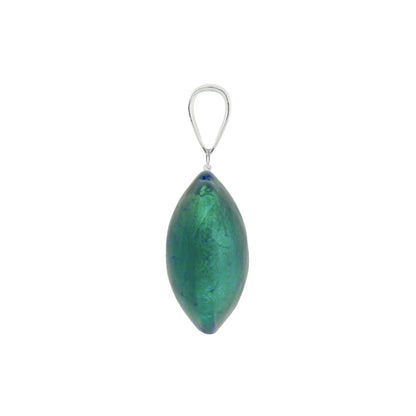 Murano Glass Pendant 14mm Lentil - Teal/Sterling Silver