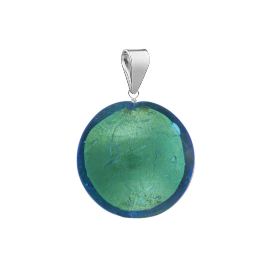 Murano Glass Pendant 14mm Lentil - Teal/Sterling Silver