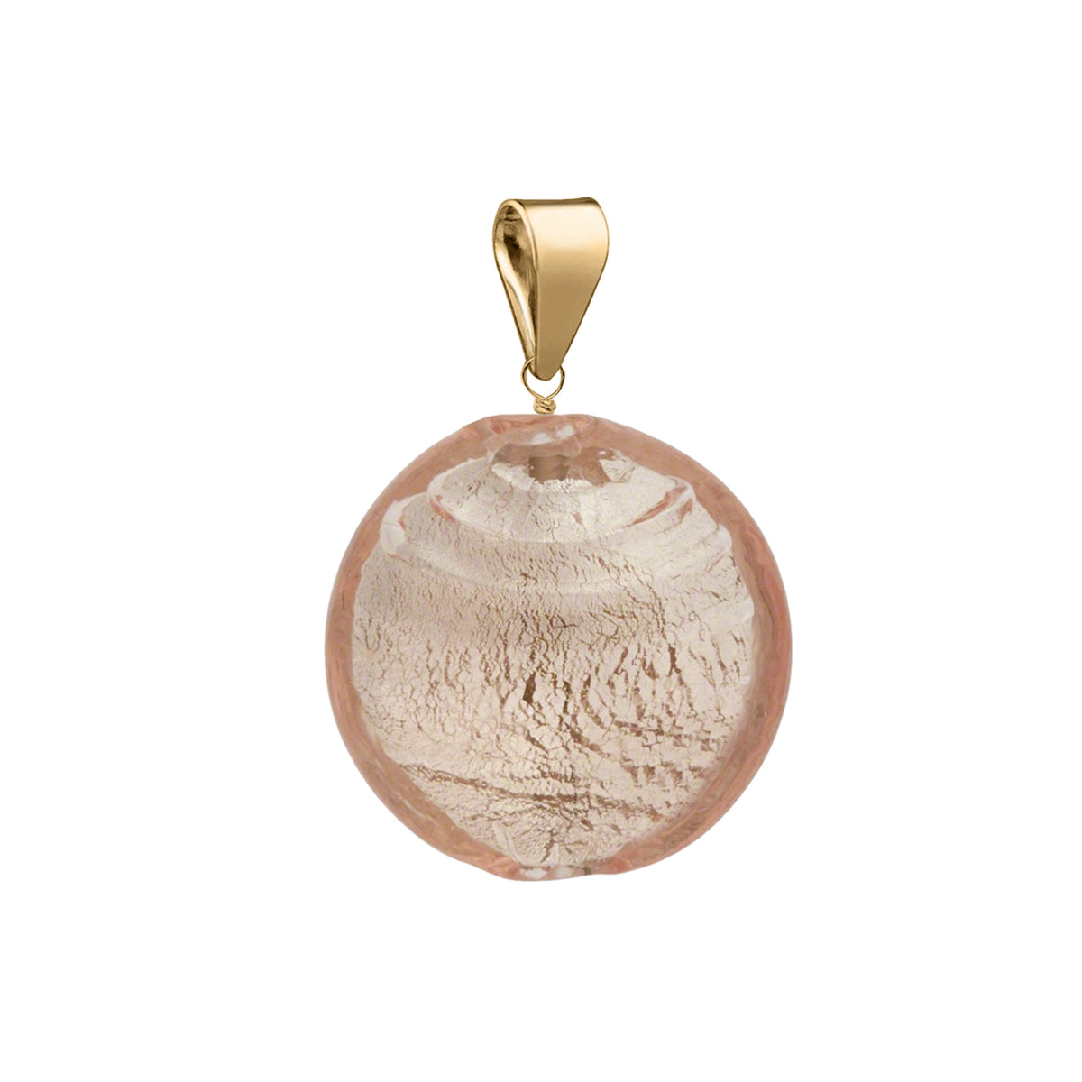 Murano Glass Pendant 14mm Lentil - Pale Pink/Gold Vermeil