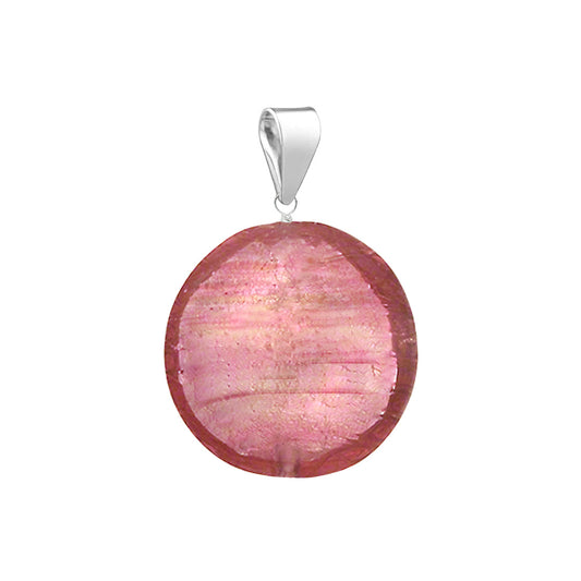 Murano Glass Pendant 14mm Lentil - Pink/Sterling Silver
