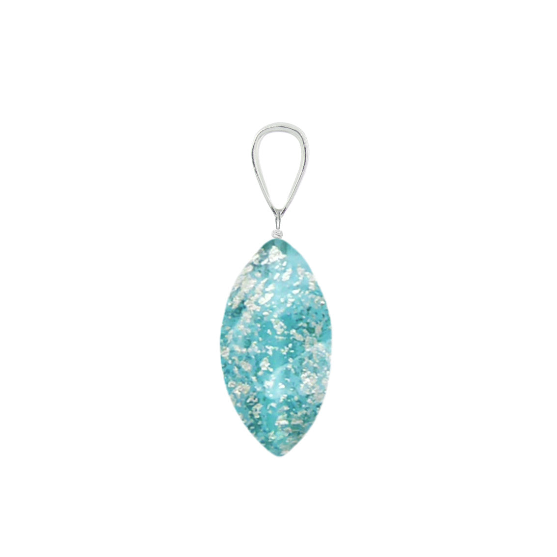 Murano Glass Pendant 14mm Lentil - Teal Speckle/Sterling Silver